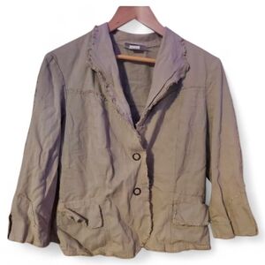 XCVI WEARABLES Olive Green Raw Hem Button Front Collared Blazer - Medium